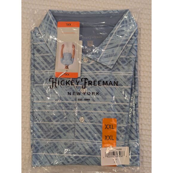 Hickey Freeman Golf Polo XXL Blue Plaid Stretch Moisture-Wicking NWT - Picture 1 of 5